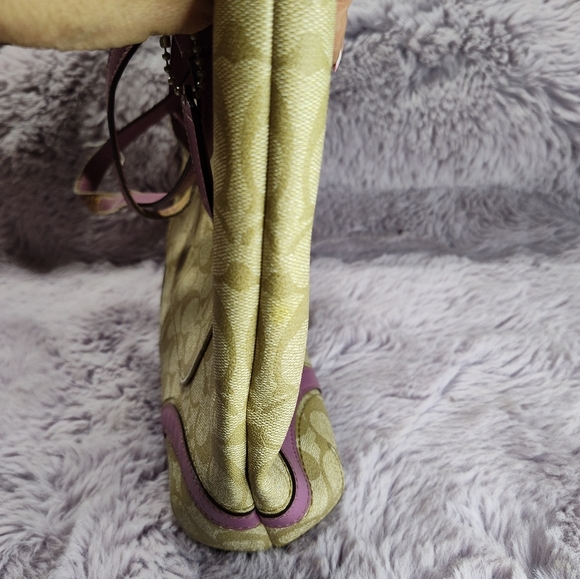 Vintage Coach Peyton Signature Heritage purple khaki tote bag purse - Picture 4 of 13